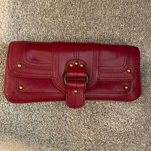 Nordstom‎ Red Leather Wallet With Gold Studs Rare